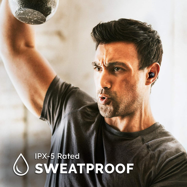 Duet 50 Pro – Sweatproof Wireless Bluetooth Earbuds, 130 Hour Long Battery Life for Iphone, Android, Mini Charging Case, TWS Headphones with Microphone, Gift for Runners