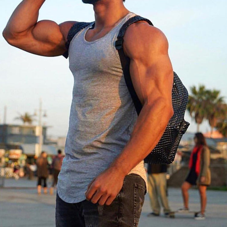 Mens Essential Longline Workout Stringer Cotton Tank Tops Gym Shirts Sports Vest T04