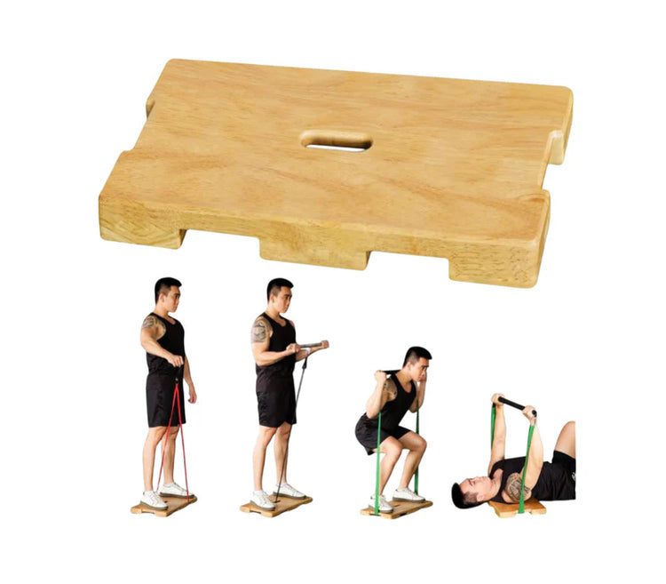Wood Fitness Board, Exercise Platform or Wooden Exercise Board for Resistance Band Exercises, Resistance Band Workout, Stretching, Strength, Flexibility and Balance for Total Body Home Gym