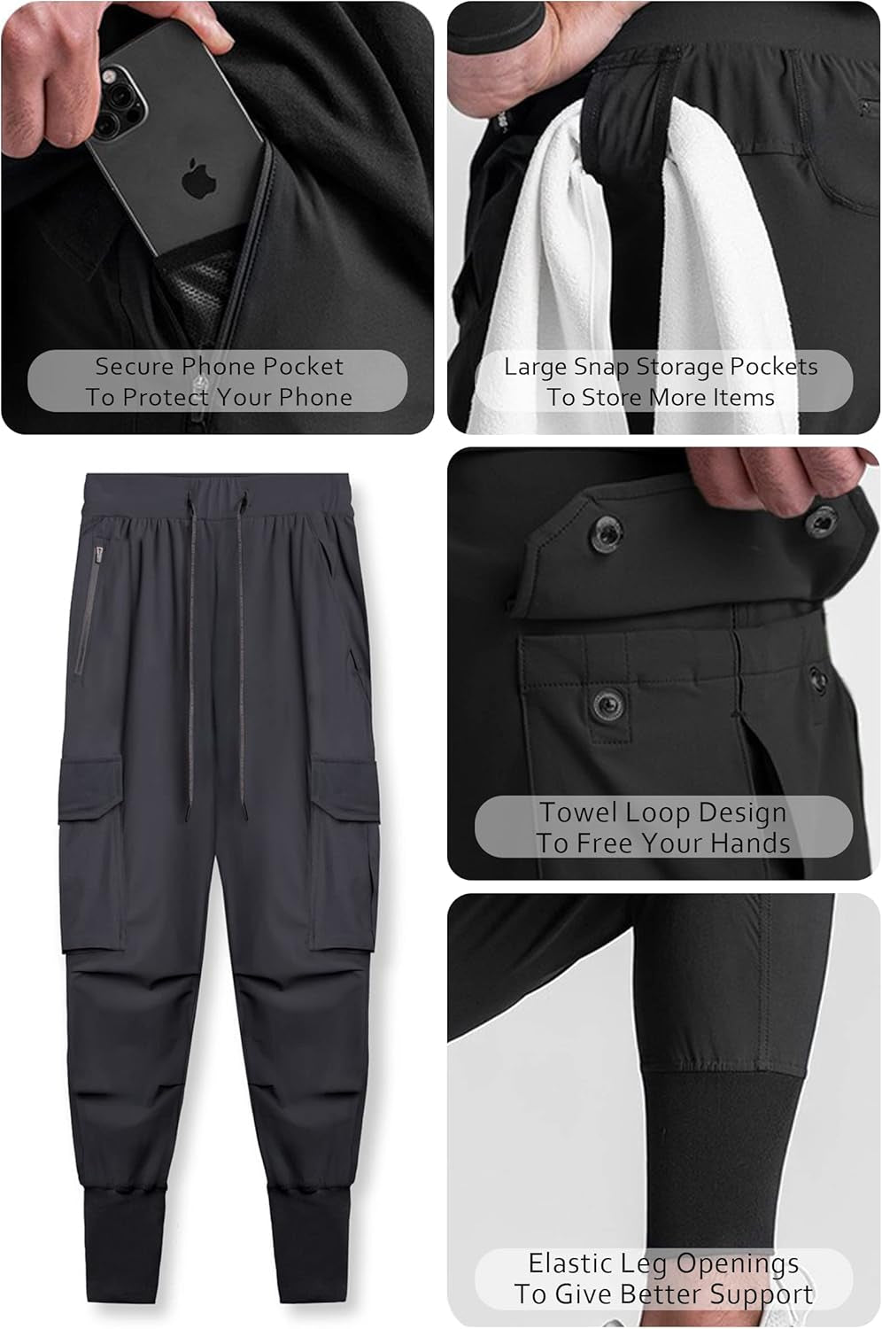 Mens Lightweight Joggers Pants, Cargo Athletic Sweatpants for Men, Slim Workout Pants with Pockets