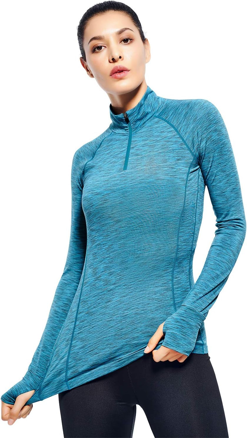 Womens Quarter Zip Long Sleeve Workout Tops 1/4 Zip Running Pullover