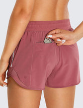 Womens Athletic Running Shorts with Zip Pocket, 4" Mid-Waist Mesh Liner Gym Workout Shorts