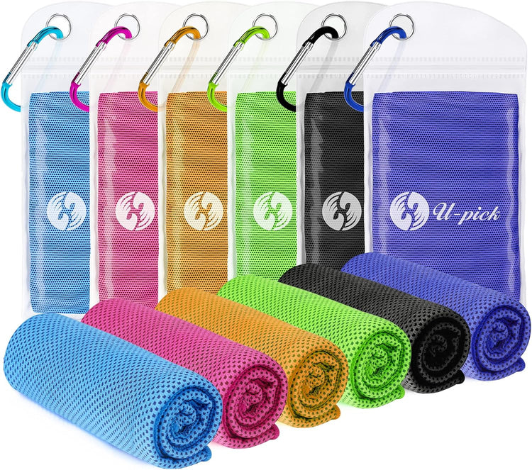 Cooling Towel(40"X12"), Breathable Cooling Towels for Neck and Face, Cool down Sweat Rags for Hot Weather, Gym, Yoga, Softball, Baseball, Sports, Athletes, Camping 6 Packs