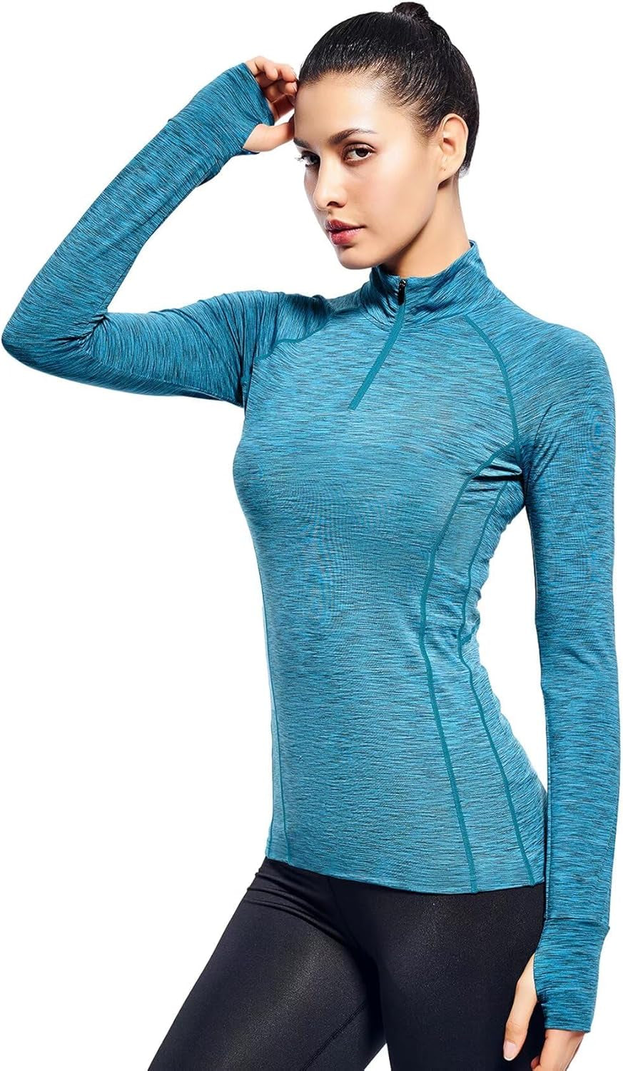 Womens Quarter Zip Long Sleeve Workout Tops 1/4 Zip Running Pullover
