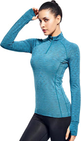 Womens Quarter Zip Long Sleeve Workout Tops 1/4 Zip Running Pullover