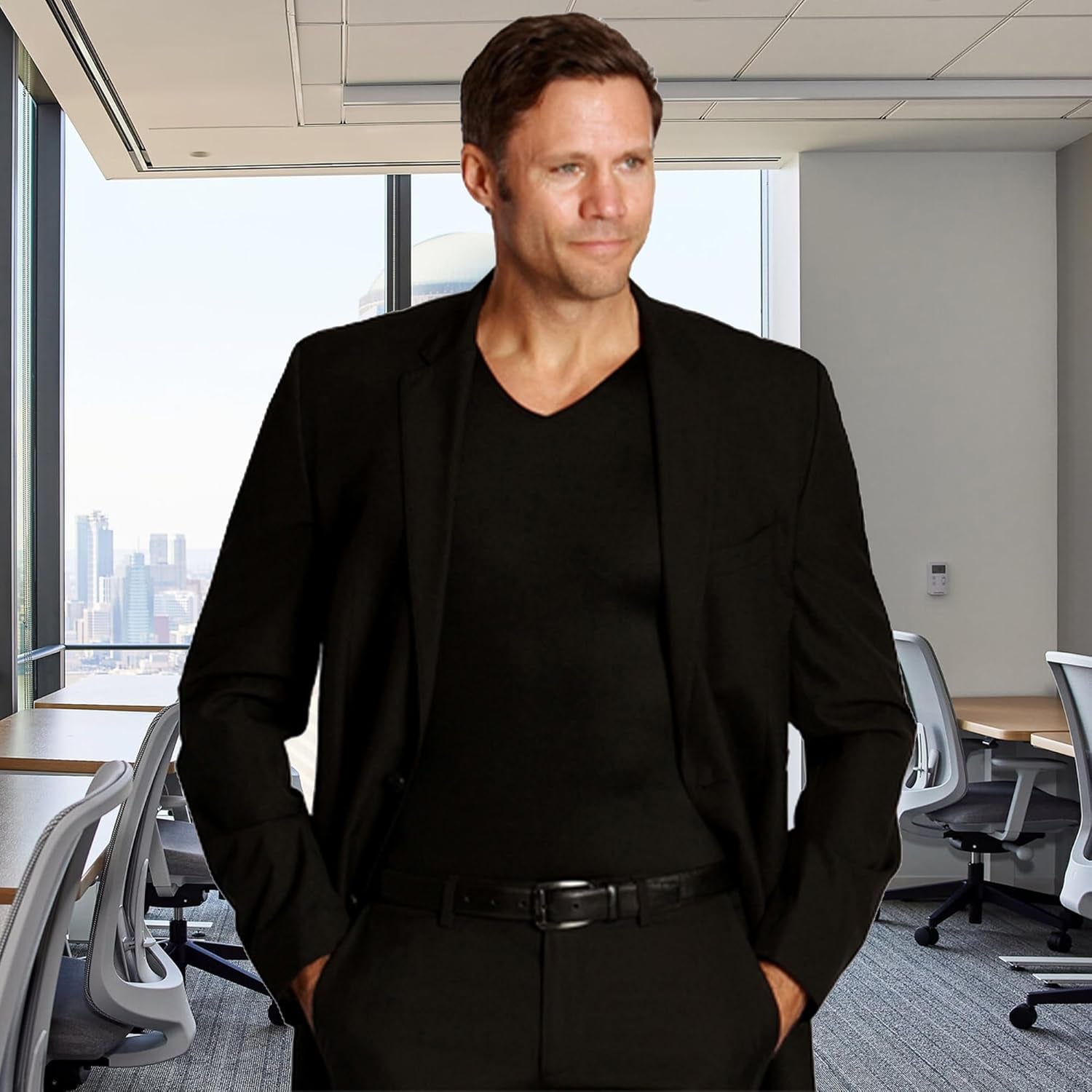 - Made in USA - Men’S Slimming Compression Body Shaper V-Neck for Back Support, Gynecomastia & Hernias