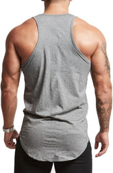 Mens Essential Longline Workout Stringer Cotton Tank Tops Gym Shirts Sports Vest T04