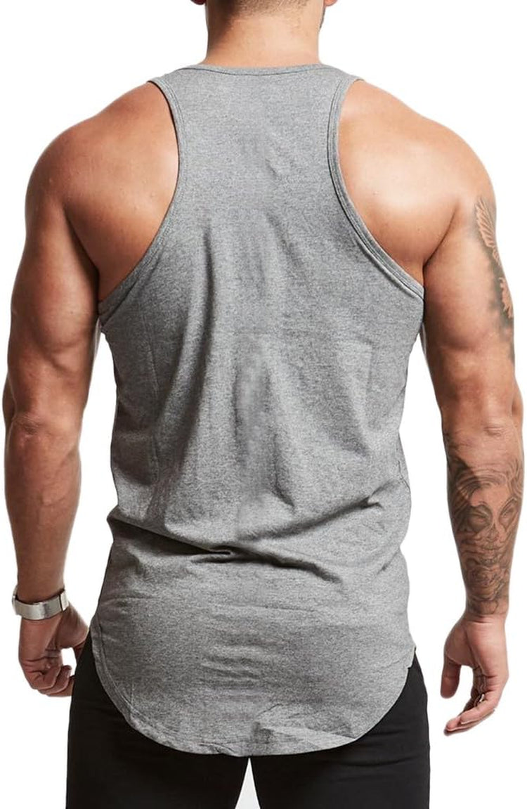 Mens Essential Longline Workout Stringer Cotton Tank Tops Gym Shirts Sports Vest T04