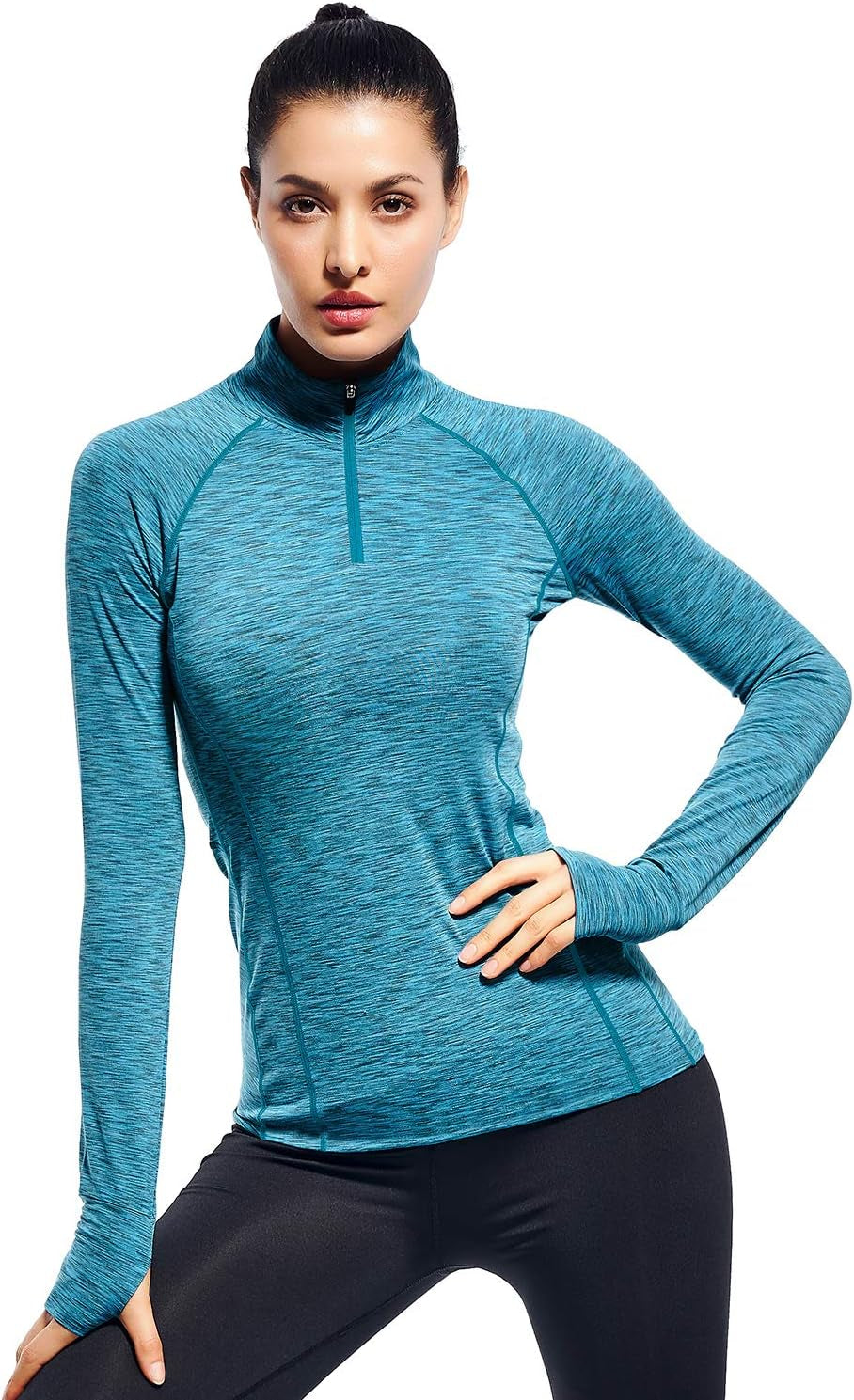 Womens Quarter Zip Long Sleeve Workout Tops 1/4 Zip Running Pullover