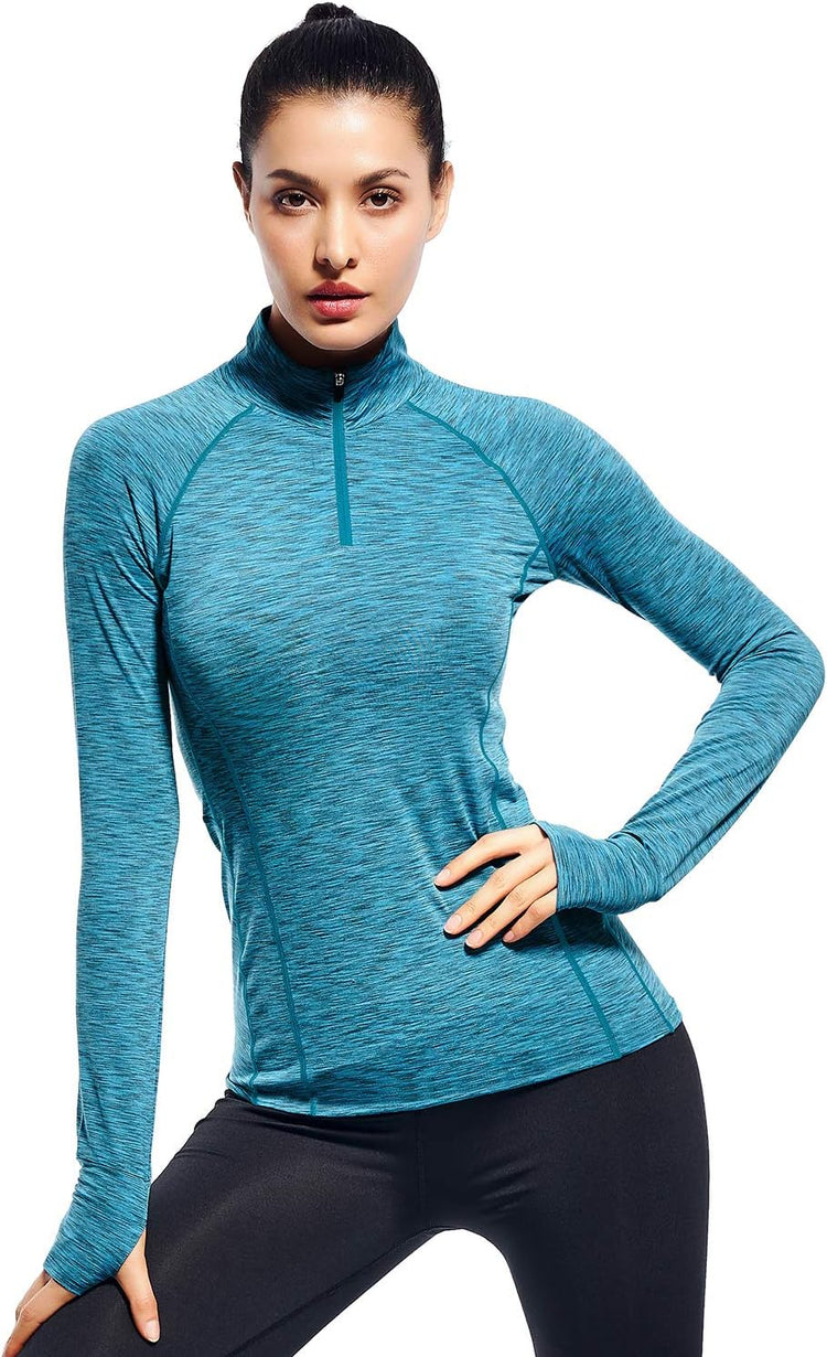 Womens Quarter Zip Long Sleeve Workout Tops 1/4 Zip Running Pullover