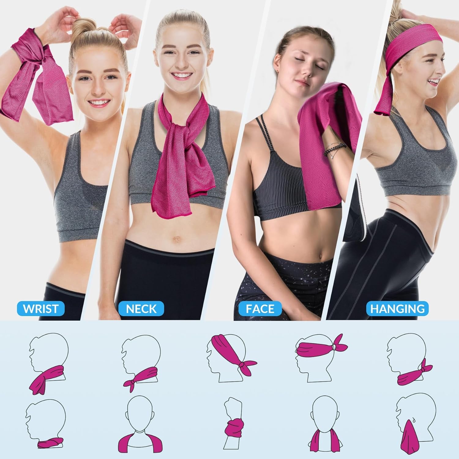 Cooling Towel(40"X12"), Breathable Cooling Towels for Neck and Face, Cool down Sweat Rags for Hot Weather, Gym, Yoga, Softball, Baseball, Sports, Athletes, Camping 6 Packs