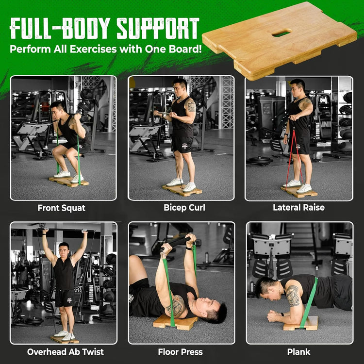 Wood Fitness Board, Exercise Platform or Wooden Exercise Board for Resistance Band Exercises, Resistance Band Workout, Stretching, Strength, Flexibility and Balance for Total Body Home Gym