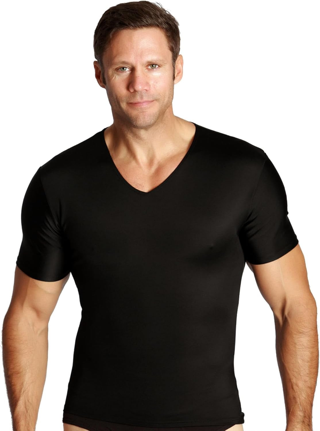 - Made in USA - Men’S Slimming Compression Body Shaper V-Neck for Back Support, Gynecomastia & Hernias